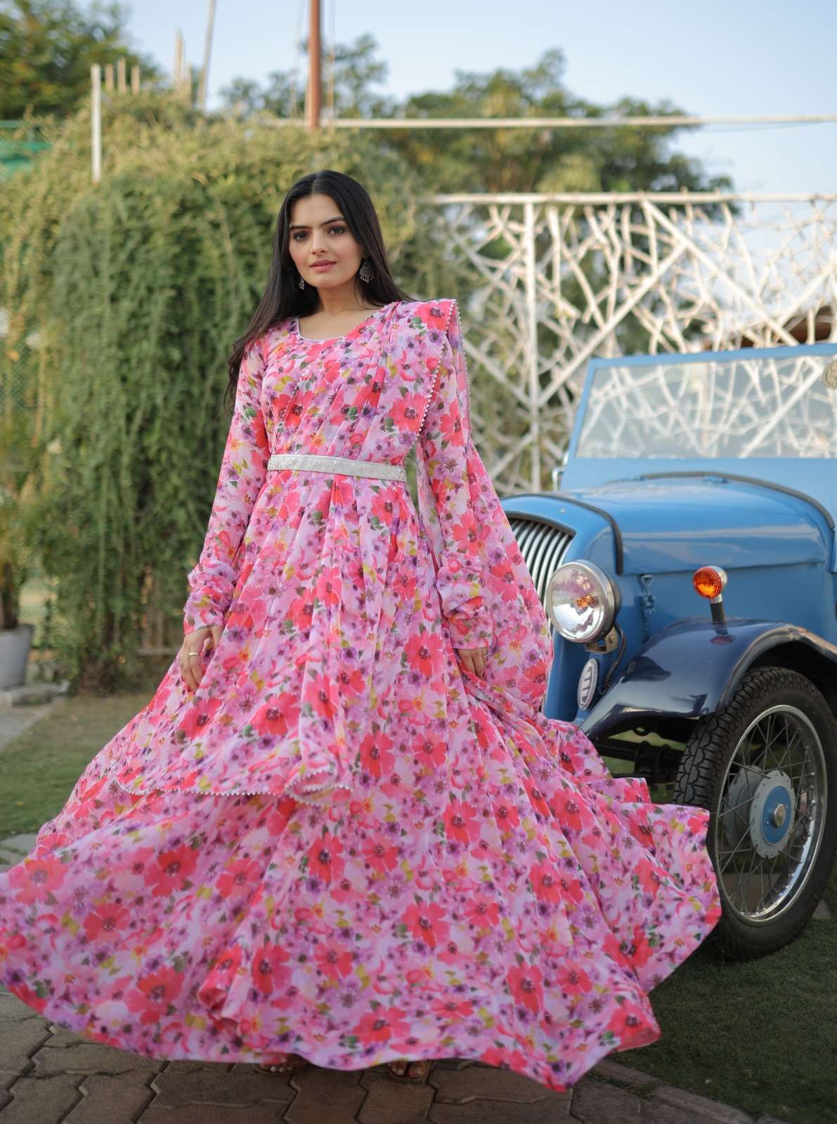 Party wear look Georgette with Flower Printed fancy Long Gown